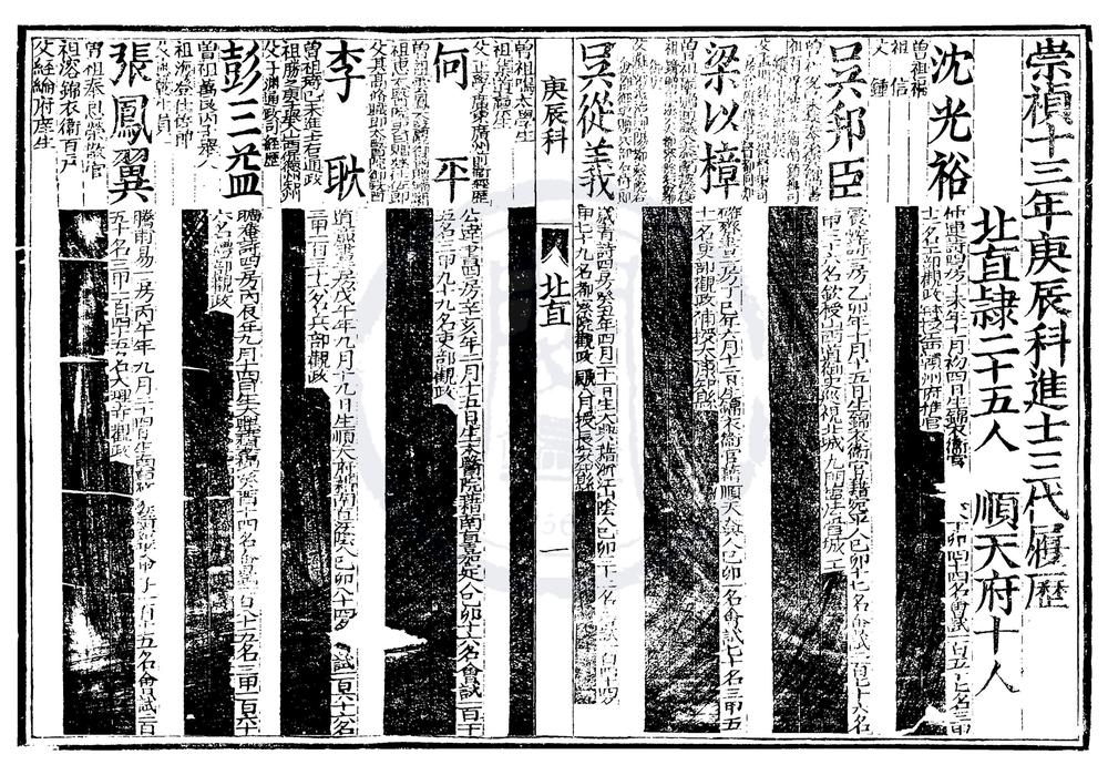 _崇祯十三年庚辰科进士三代履历一卷__