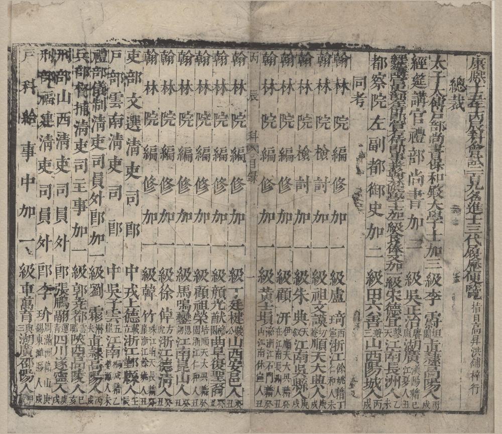 _康熙十五年丙辰科进士三代履历一卷__