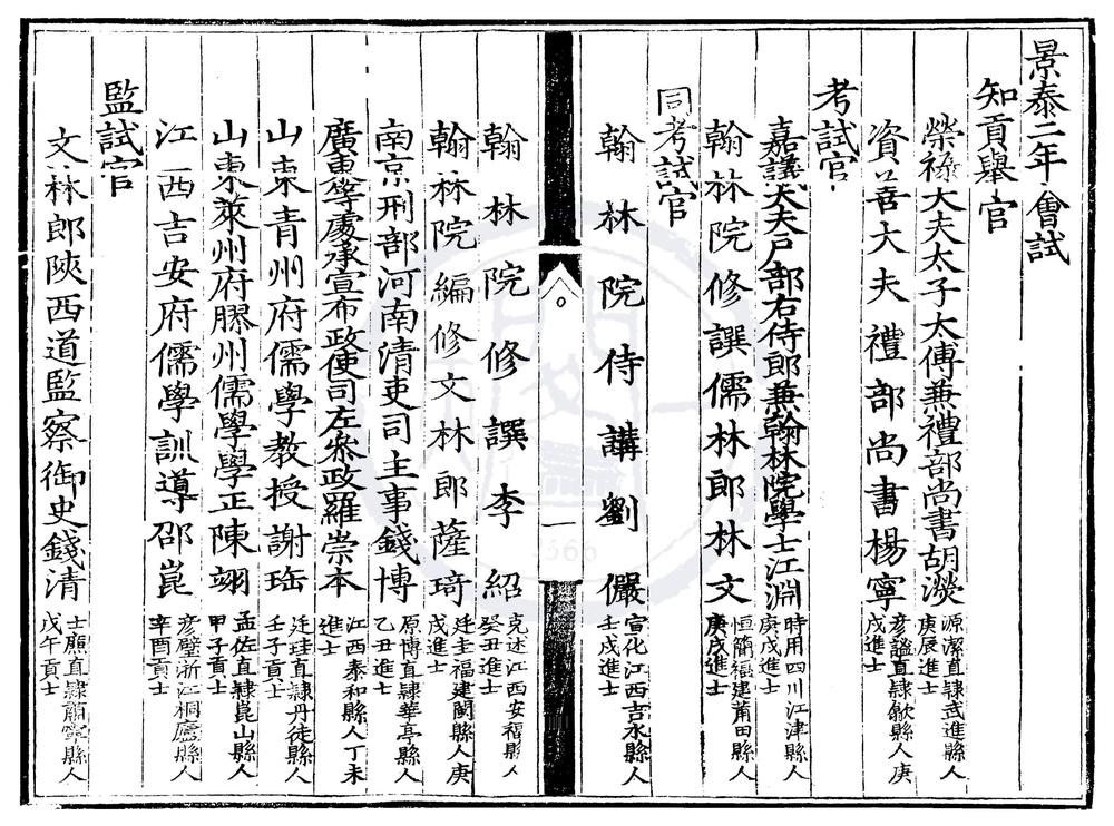 _景泰二年会试录一卷__