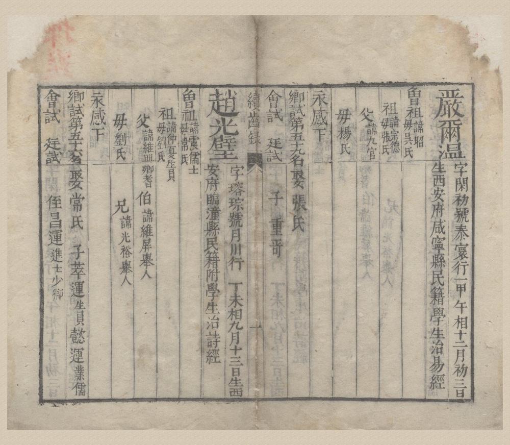 _顺治八年陕西乡试序齿录一卷__