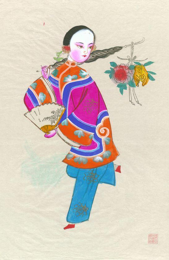 伞桃花仕女