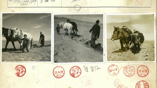 农夫与孩童犁田远山.jpg