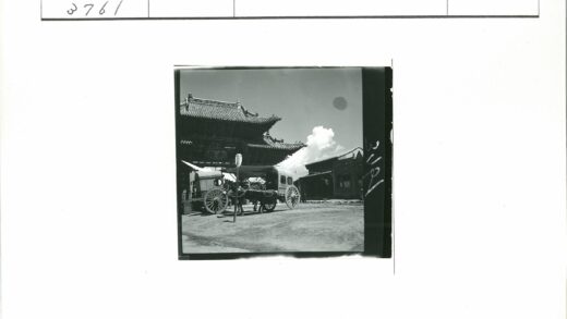 弧形屋顶中国传统建筑前停马车.jpg