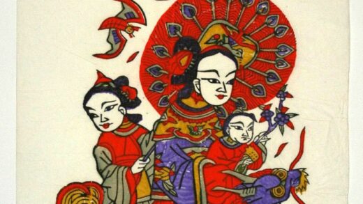 朱仙鎮 送子観音 子 蝙蝠 衣服 花 麒麟 仙女 麒麟送子 観音菩薩 儀仗扇.jpg