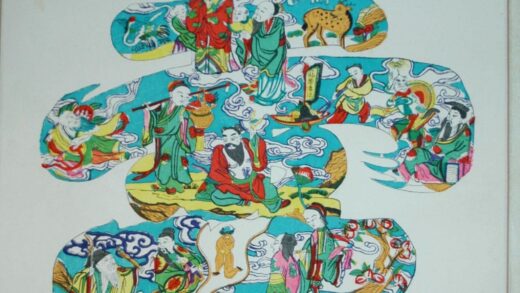 桃花塢 寿字八仙 鳳凰 桃 船 瑞雲 鶴 松 寿 八仙 何仙姑 呂洞賓 韓湘子 漢鍾離 藍采和 曹国舅 張果老 李鉄拐 猿 鹿 西王母 福禄寿三星 東方朔 仙桃 仙山楼閣 柏 冠帯伝流 幼児.jpg