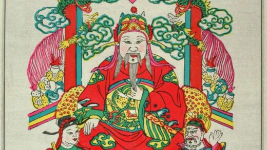 桃花塢 賜福財神 衣服 蔓 花 装束 龍 宝珠 笏 瑞雲 雲 元宝銭 聚宝盆 福 文財神 比干 彩柱.jpg