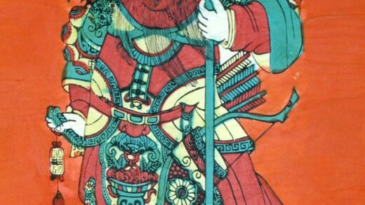 桃花塢 関羽 如意 衣服 花 装束 弓 矢 万字 財神 関羽 青龍刀 関帝 関雲長 旗.jpg