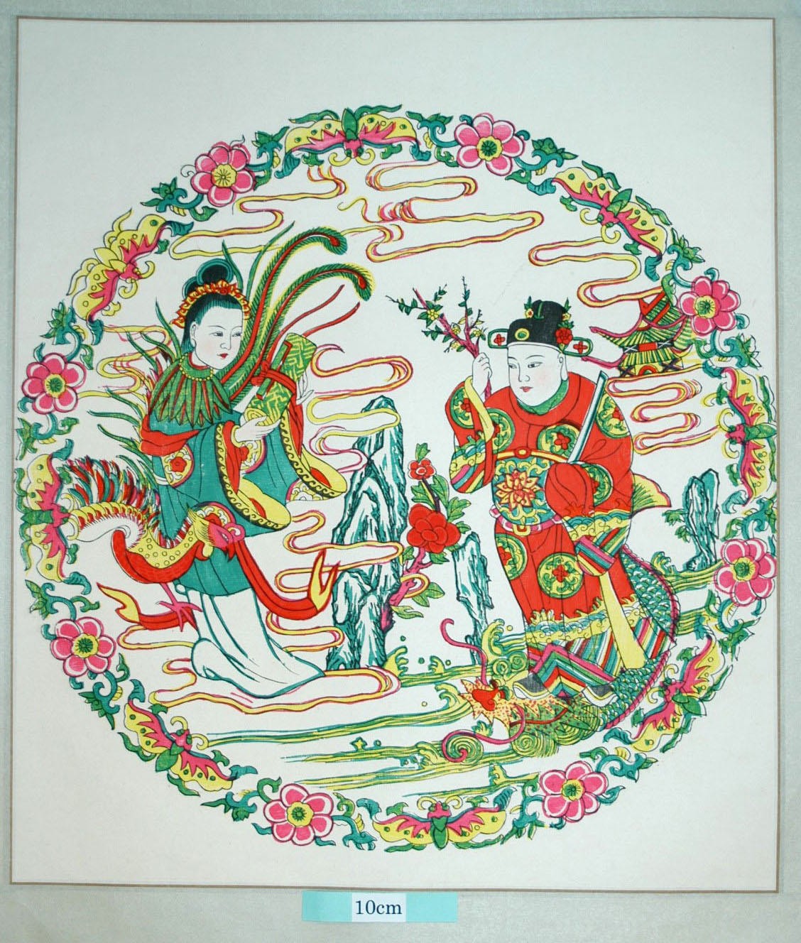 _桃花塢_龍鳳呈祥_蝶, 梅花, 首飾り, 芭蕉葉, 牡丹, 波, 蔓, 鳳凰, 石, 岩, 龍, 笏, 瑞雲, 巻物, 男, 女