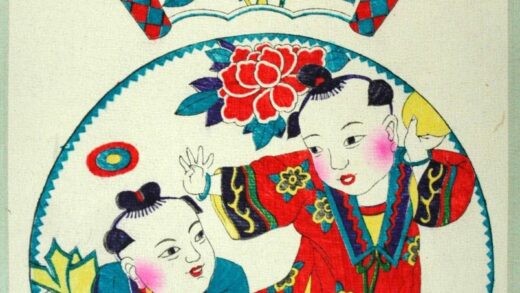 楊家埠 榴開百子図 子 牡丹 衣服 菊花 ザクロ 編みかご 前掛け 榴開 百子 石榴.jpg
