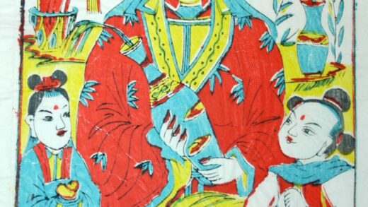 楊家埠 観音 花瓶 観音 蓮華台 柳 瑞雲 竹 元宝銭 払子 仏箒 数珠 鳥.jpg