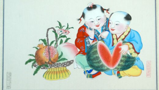 楊柳青 分瓜露子 髪飾り 西瓜 種子 ザクロ 石榴花 桃 編みかご 木犀 桂花 石榴.jpg