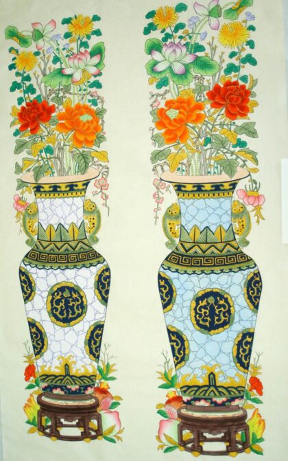 楊柳青 四季花瓶 梅花 牡丹 菊花 蓮花 ザクロ 桃 仏手柑 花瓶 龍 蓮蕾 石榴.jpg