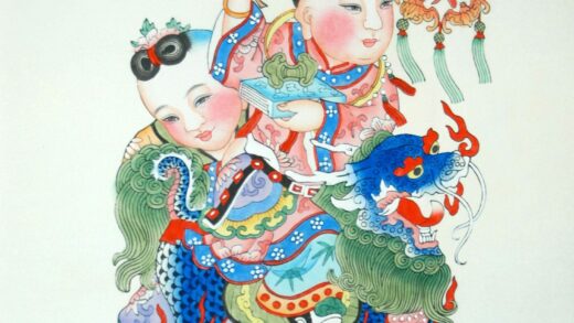 楊柳青 富貴童子 子 蝙蝠 髪飾り 首飾り 牡丹 衣服 木犀 書籍 桂花 金銭 冠 竹 麒麟 宝 貴.jpg