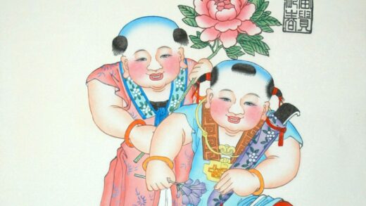 楊柳青 富貴長春 子 首飾り 芭蕉葉 牡丹 衣服 鍵 花 木犀 桂花 宝珠 金銭 富貴長春 爵 爵袋.jpg