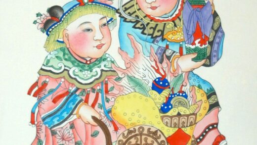 楊柳青 招財進宝 子 蝙蝠 髪飾り 芭蕉葉 如意 牡丹 衣服 菊花 木犀 花瓶 桂花 宝珠 金銭 冠 瑞雲 元宝銭 宝車 銭龍 招財 肩掛け 車輪.jpg
