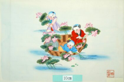 楊柳青 採蓮図 子 蓮花 編みかご 池 盥船.jpg