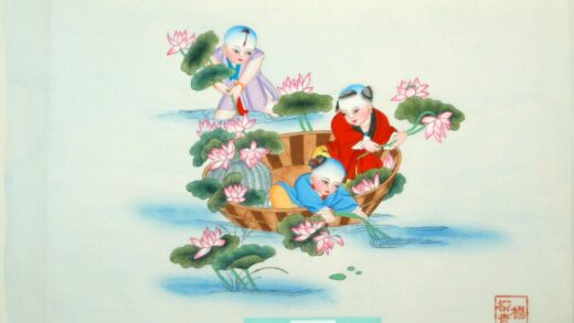 楊柳青 採蓮図 子 蓮花 編みかご 池 盥船.jpg