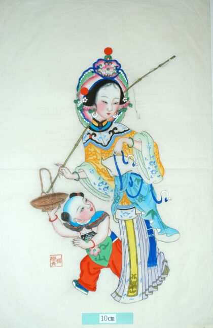 楊柳青 漁婦 子 梅花 髪飾り 牡丹 衣服 蓮花 編みかご 木犀 前掛け 美人 桂花 釣竿 竹葉.jpg