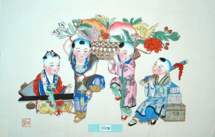 楊柳青 琴棋書畫 子 蝙蝠 蝶 首飾り 如意 牡丹 衣服 鍵 ザクロ 桃 編みかご 木犀 仏手柑 鏡 書籍 桂花 万字 書画 軸 行李 鶴 琴 棋 石榴.jpg