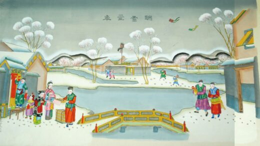 楊柳青 瑞雪豊年 如意 衣服 編みかご 凧 鶏 雪 凧揚げ 春聯.jpg