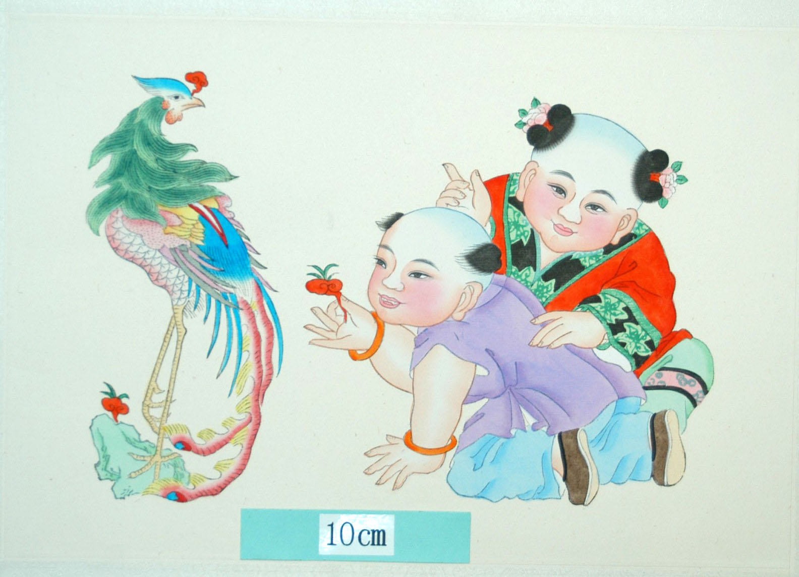 _楊柳青_鳳凰来儀_子, 蝶, 髪飾り, 牡丹, 霊芝, 鳳凰