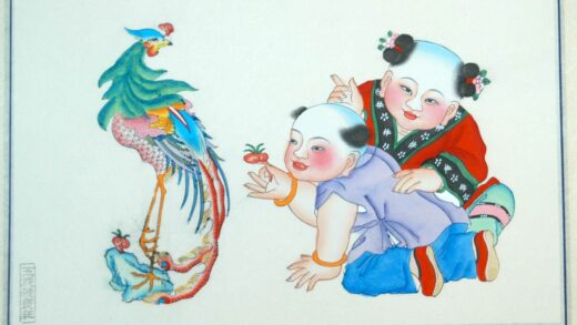 楊柳青 鳳凰来儀 子 蝶 髪飾り 霊芝 鳳凰 花 石.jpg