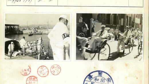 水手登船码头旗帜山区背景.jpg