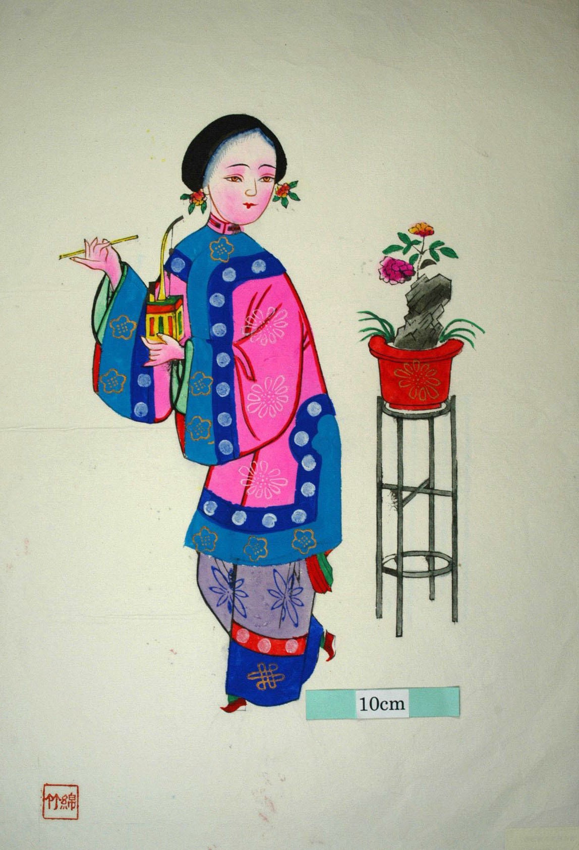 _綿竹_吸煙仕女_梅花, 髪飾り, 牡丹, 衣服, 菊花, 盤長, 石, 木犀, 美人, 桂花, 宮女, 仕女, 煙管, 鉢植え, 纏足, 水煙草
