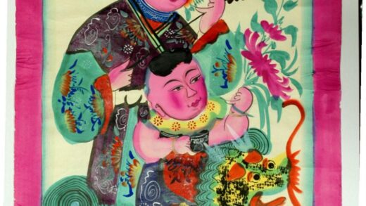 高密 麒麟送子 蓮花 花 美人 麒麟 貴子 母子 儀仗扇.jpg