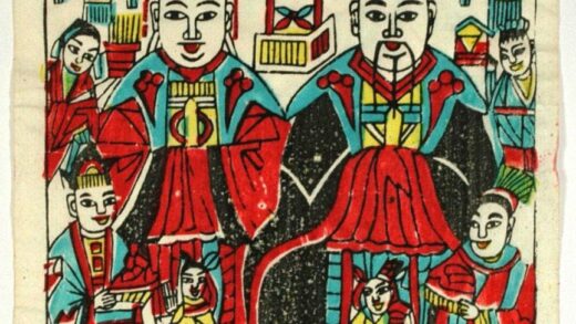 鳳翔 竈神図、竈公竈婆 衣服 犬 花 宝珠 金銭 笏 鶏 聚宝盆 竈神.jpg