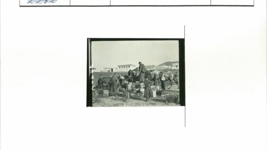 井边人与骆驼群建筑山景.jpg