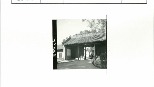 传统瓦顶大门行人穿过树林背景.jpg