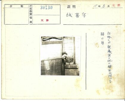 女子窥视纱门外的砖墙绿植.jpg