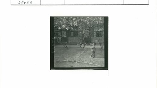 小男孩与花园花树建筑窗景.jpg