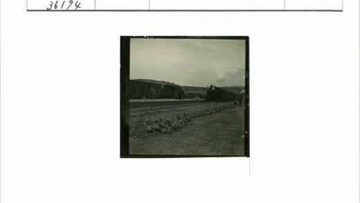 平行轨道上行驶的双列火车与山景.jpg