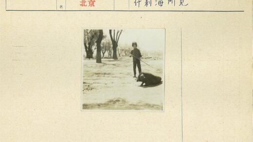 年轻人持棍与毛茸动物在树林.jpg