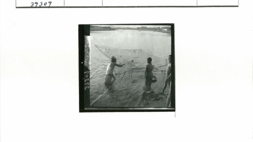 父子浅水捕鱼湖景.jpg