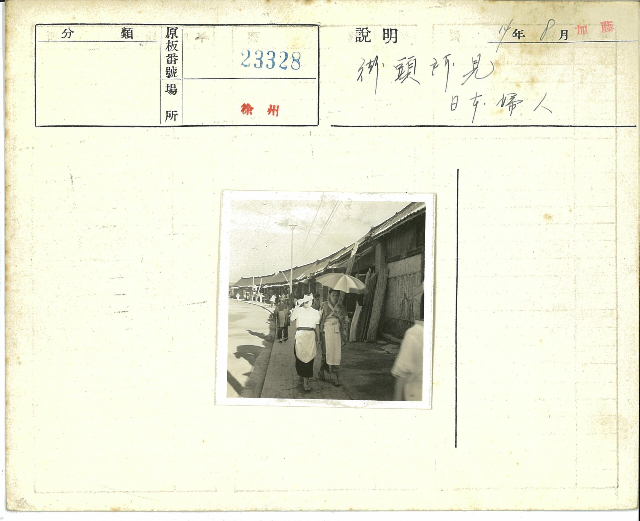 中国老照片-街头女性撑伞行走建筑旁-街头所见日本妇人高清图片