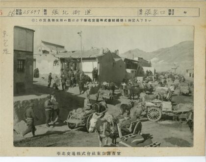 集市马车与山脉建筑场景.jpg