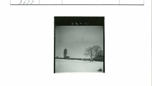雪中古塔石墙枯树景.jpg