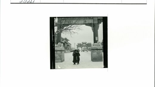 雪中撑伞过狮雕大门.jpg
