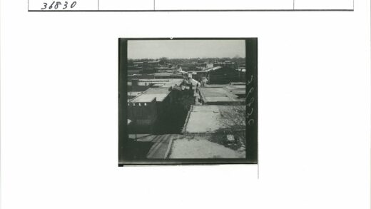 黑白街景平顶建筑行人远树.jpg