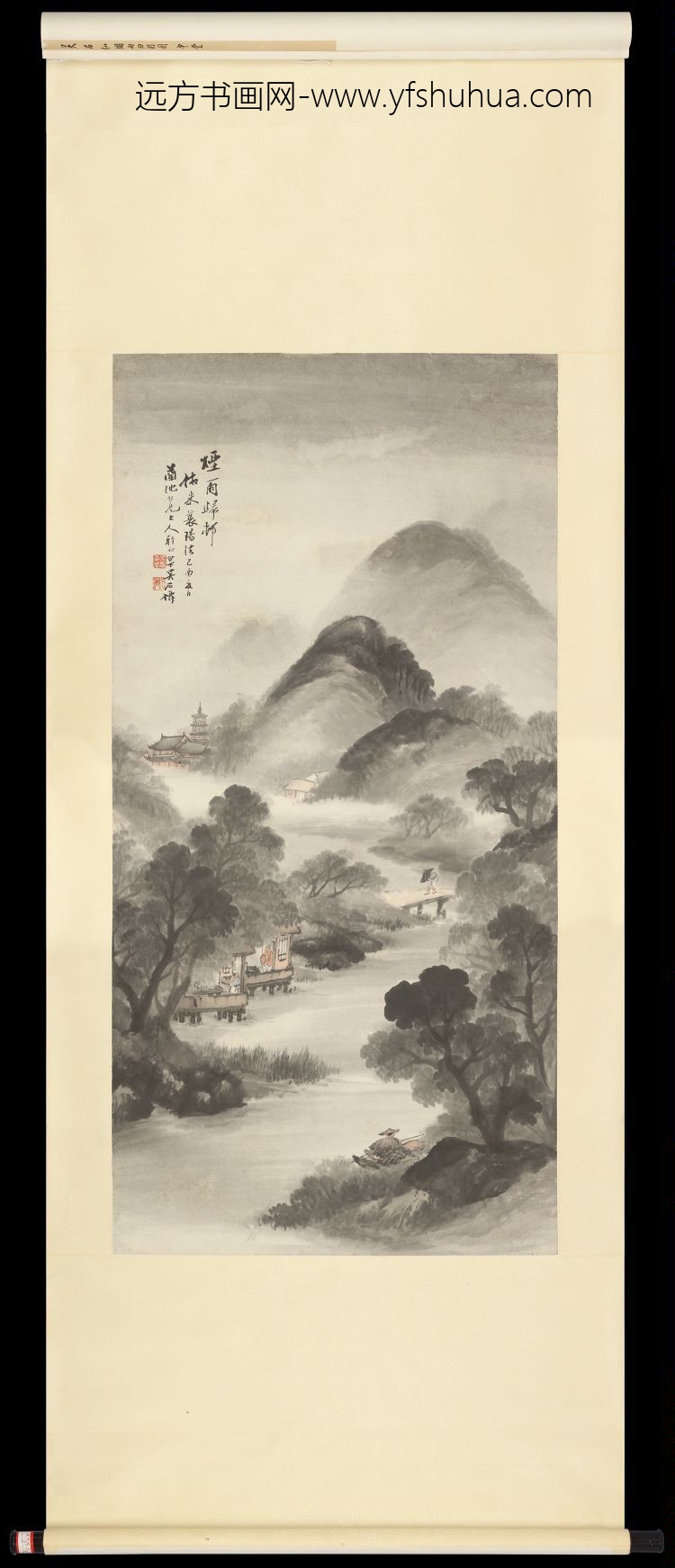 吴庆云烟雨归村“图中堂