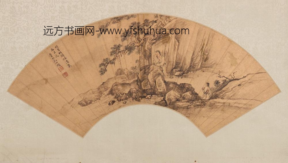 孔伯明山水金笺扇面