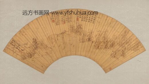 3035张宏三兔图金笺扇面.jpg