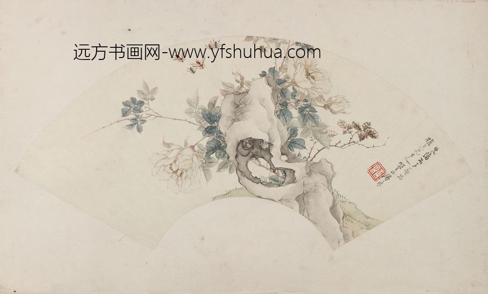 居廉设色花卉扇面
