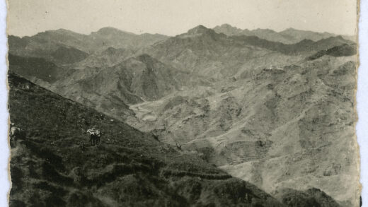 【jpg清晰版】1944年延安途中的山路上驮运货物的牲畜.jpg