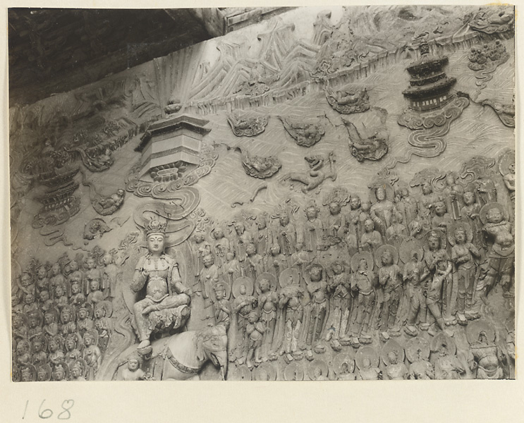 【JPG清晰版】天宁寺塔内部浮雕展示菩萨骑象、寺庙、山峦、罗汉及众菩萨像