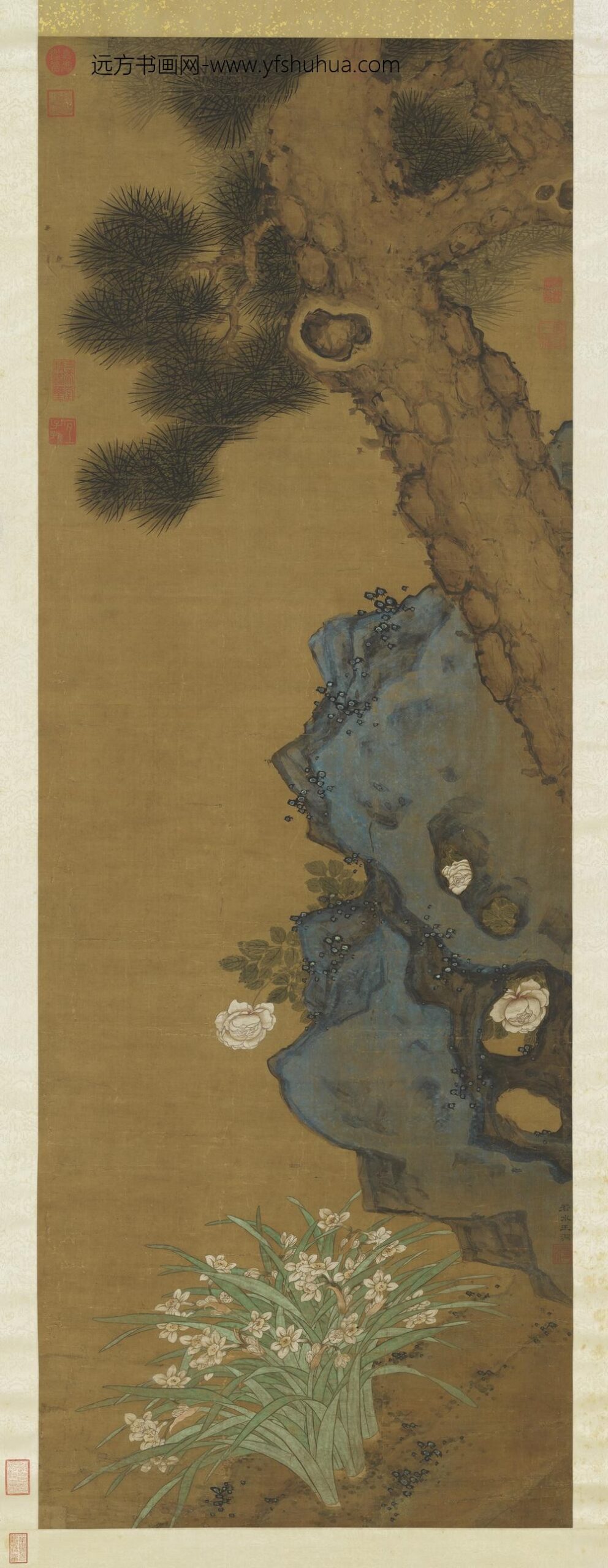 元王渊画松石水仙轴