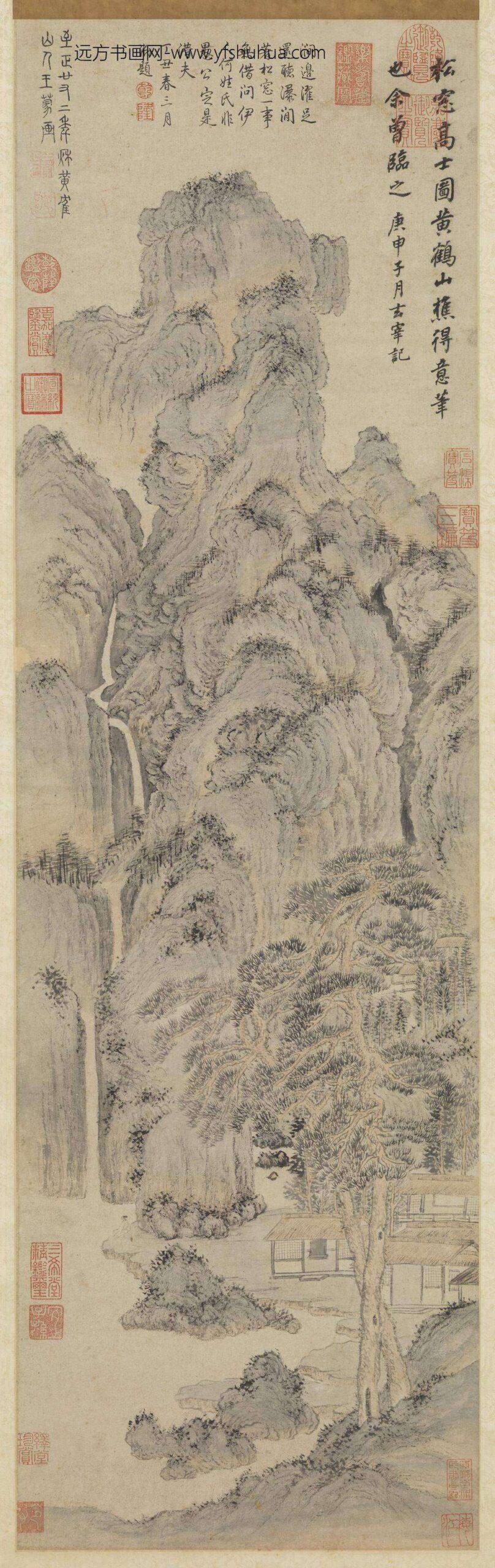 元王蒙松窗高士图轴